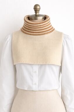 Vintage 1970s Cream & Camel Turtleneck Dickey Faux Sweater Insert
